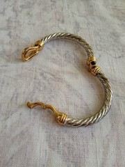 Massive Clamper Bracelet Silver Gold Tone Faux Onyx Bracelet Southwestern Style