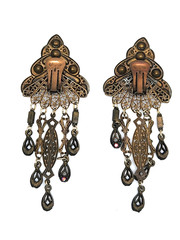 Vtg. Banana Bob Art Deco Style Dangle Earrings Pink Enamel Pink Rhinestones