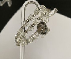Vtg Faceted Clear Cut Crystal Bead Bracelet Double Strand Rhinestone Clasp 7.5”