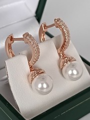 Vintage 1990-s 14 Ct Rolled Gold Pearls / Zircons Earrings – Hallmarked 585 RG