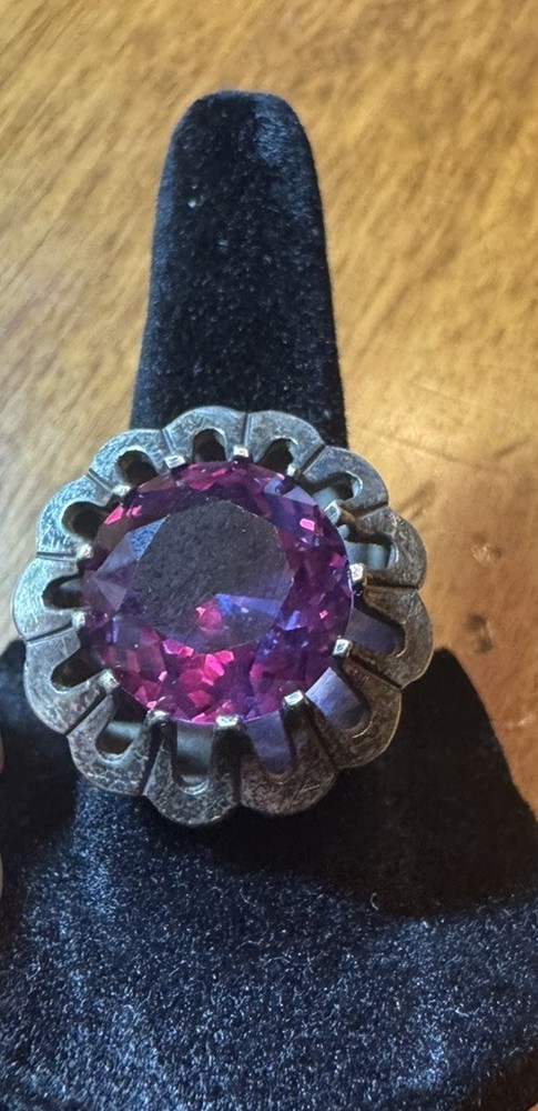 ESTATE VINTAGE TAXCO MEXICO PURPLE PINK SAPPHIRE STERLING SILVER RING Sz. 6.25