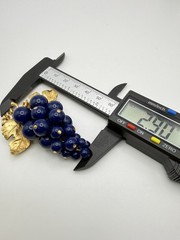Vintage Gold Tone Leaf Blue Grape Cluster Brooch Pin