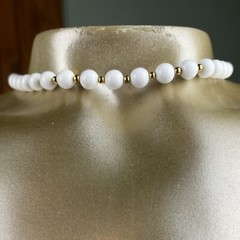 Vintage Signed MONET White Gold Tone Beaded Adjustable Choker Necklace Mod Retro
