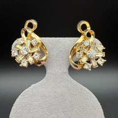 Vintage Gold Tone Crystal Rhinestone Starburst Screwback Earrings Mid Century 1″