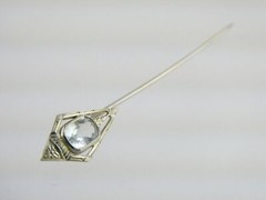 Antique Belais Art Deco 18k and 10k Gold Aquamarine Stick Pin 1.2g 2 5/8 Inches