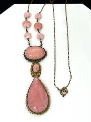 Antique Vintage 1930s Signed CZECH Art Deco Pink Peking Glass & Brass Necklace