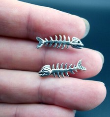 Fishbone Earrings Sterling Silver NEW Vintage Punk 90’s Stud/Post Chim Ska Funk