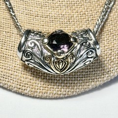 Purple Gold Tone Silver Tone Metal Necklace Chain Earrings Set Y2K Renaissance