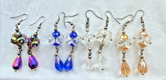 4 PAIR OF LONG CRYSTAL, DANGLING VINTAGE PIERCED EARRINGS, 2 5/8″