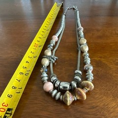 Vintage Statement Necklace Mixed Material Unique Stones 30 Inch Length