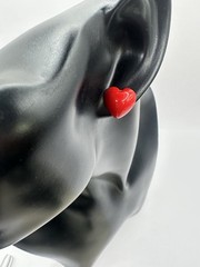 Vintage Acrylic Heart Pierced Earrings Red Acrylic Valentine Love Retro Cute