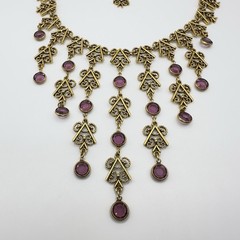 Vintage Etruscan Revival Necklace Purple Crystal Chandelier Victorian Gothic 17″