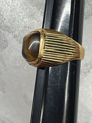 Vintage Vargas Men’s Ring 18kt Yellow Gold HGE Tiger’s Eye Sz 10.75