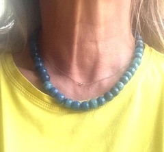 Vintage Blue Kyanite Beaded Necklace With Gold-Tone Spring Clasp