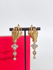 Schiaparelli Gold Tone Hand Clover Drop Earrings