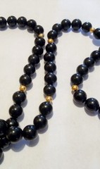 Vintage Black Stone Beaded Necklace With Gold Tone Spacers 17 Inches