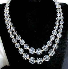 VTG RUNWAY DECO NAPIER 60s TWO STRAND CRYSTAL 16.5″ NECKLACE DANGLING EARRINGS