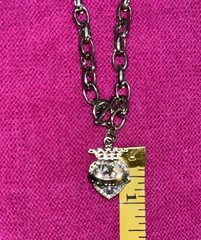 Vtg Y2K Juicy Couture Clear Crystal Crown Heart Pave Chunky Toggle Necklace 20”