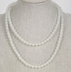 Vintage Translucent White Glass Beaded Necklace 30 In Sprint Ring Clasp 6.3mm