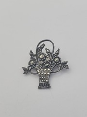 Sterling Silver Marcasite Art Deco Flower Basket Roses Vintage Brooch READ Gift
