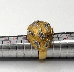 Vintage Gold Tone Dome Ring Textured Metal Teardrop Rhinestone Accents Statement