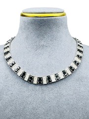 Vtg Art Deco Rhinestone Rhodium Plated Necklace Bracelet Earrings Set