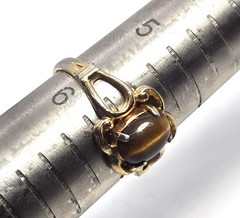 Brown Tiger’s eye yellow 18k gold electroplate vintage ring size 6