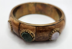 Vintage Brass and Bone with gemstones Bangle bracelet