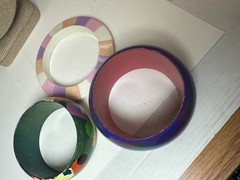 Vintage Bracelet Cuff Bangle Wood Painted 3 Piece Chunky Colorful