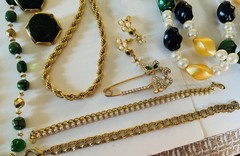 Vintage Blue/Green/Gold Jewelry Mix Lot Earrings Necklace RS Beads Glass Enamel