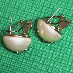 Vintage Carucci Earrings Gold Tone Rhinestone Faux Pearl Pierced 3/4” Beautiful