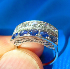 Original EARTH MINED DIAMOND SAPPHIRE Deco Statement Ring PLATINUM Filigree Band