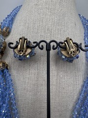 Vintage Faceted Crystal Light Blue 6 Strand Beaded Necklace & Earrings STUNNING