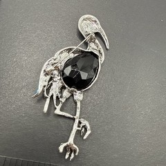 HUGE Heron Bird Brooch Pin Black Rhinestone Colorful Enamel J26