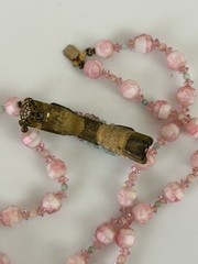 Unsigned Miriam Haskell Pink Art Glass Beaded Necklace Earrings Set 18” READ
