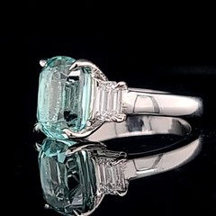 14k White Gold Engagement Ring 4.23ct.Natural Sky Blue Tourmaline Cushion Shape