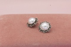 Vintage Sterling Silver Marcasite Faux Pearl Round Post Earrings – Ideal Gift