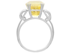 11.74Ct Ceylon Yellow Sapphire and 0.66Ct Diamond, 18k White Gold Ring