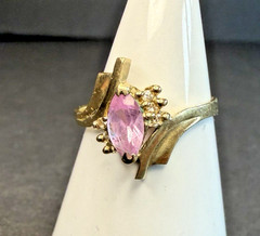 Vintage Estate Marquise Cut Pink Sapphire 10K Yellow Gold Ring Size 8
