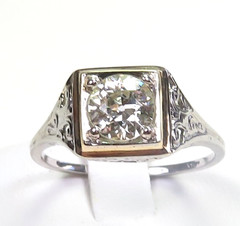 Antique Art Deco European Diamond 18KW/Y Engagement Ring Size 7.25 UK-O EGL USA