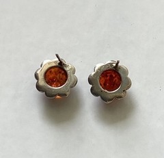 Vintage 925 Sterling Silver Baltic Amber Flower Petal Stud Post Earrings Cognac