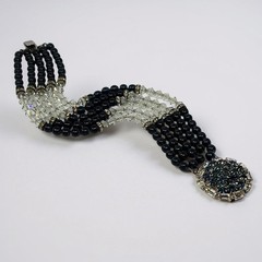 Vintage HOBÉ Multi Strand Bracelet Sapphire Blue & Crystal Bead Rhinestone Clasp