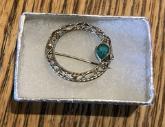 Antique Edwardian 10K White Gold BELAIS French Aquamarine Circle pin 2 Grams