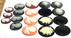 19 of 25-40mm Mixed Lot Vintage Two Graces, Women, Floral Oval Cameos Cabochon
