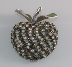 Oversized Vintage Francois Blue Rhinestone Encrusted Apple Brooch