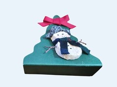 Vintage 2.75″ Snowsnickle Lapel Pin on cardboard Christmas tree display Snowman