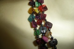 #17/20A NECKLACE 8″L 3 STRAND MULTO DYED MOP SHELL SQUARE WRAPPED IN BLACK CORD