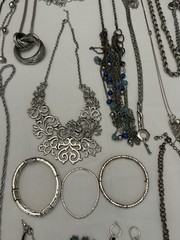110 Pc Silver Tone Costume Jewelry Lot, All Wearable, Vintage to Modern