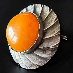 ORNO Baltic Amber Brooch 800 Silver Polish Modernist Pin Mid Century Warsaw