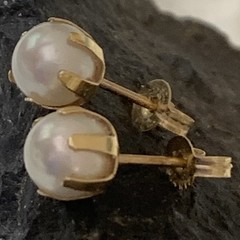 VTG Akoya Pearl Earrings Prongs Stud 6 Solid 14k Yellow Gold 5.5mm White .80gr